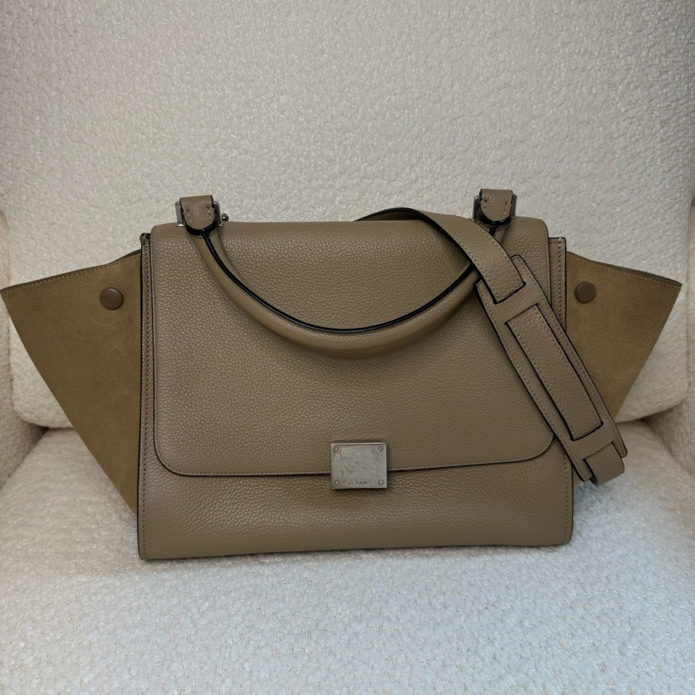 Celine Mini Trapeze Shoulder Bag - Taupe/Beige Drummed Calfskin